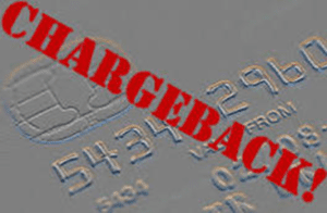 image of a credit card with chargeback label across card