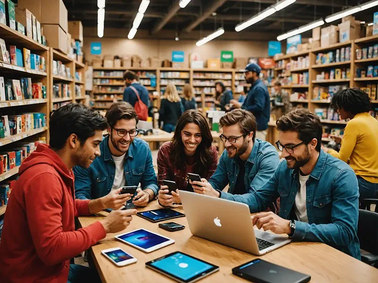 Several people sitting at a table with a computer discussing best Amazon alternatives for ecommerce sellers