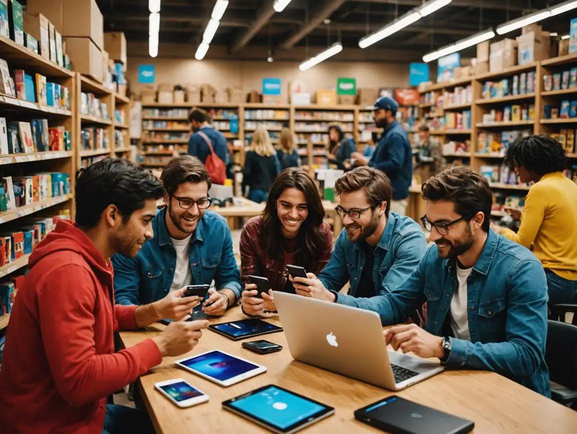 Several people sitting at a table with a computer discussing best Amazon alternatives for ecommerce sellers
