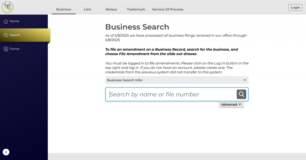 Screenshot of the New Mexico Business Entity Search Tool