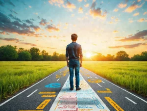 Man standing on a road trying to decide which step to take next