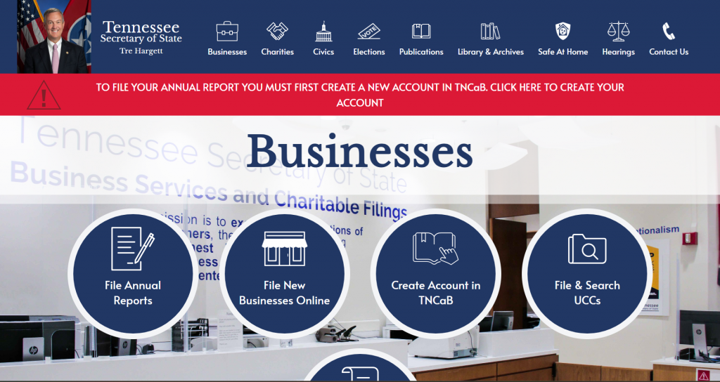 Screenshot of the Tennessee Business Entity Search Tool