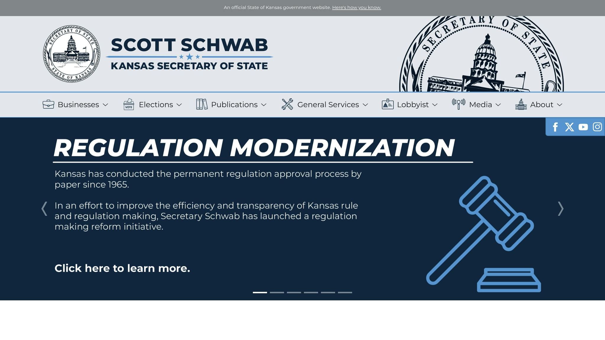 Official Kansas Secretary of State announcement about regulation modernization and transparency efforts.
