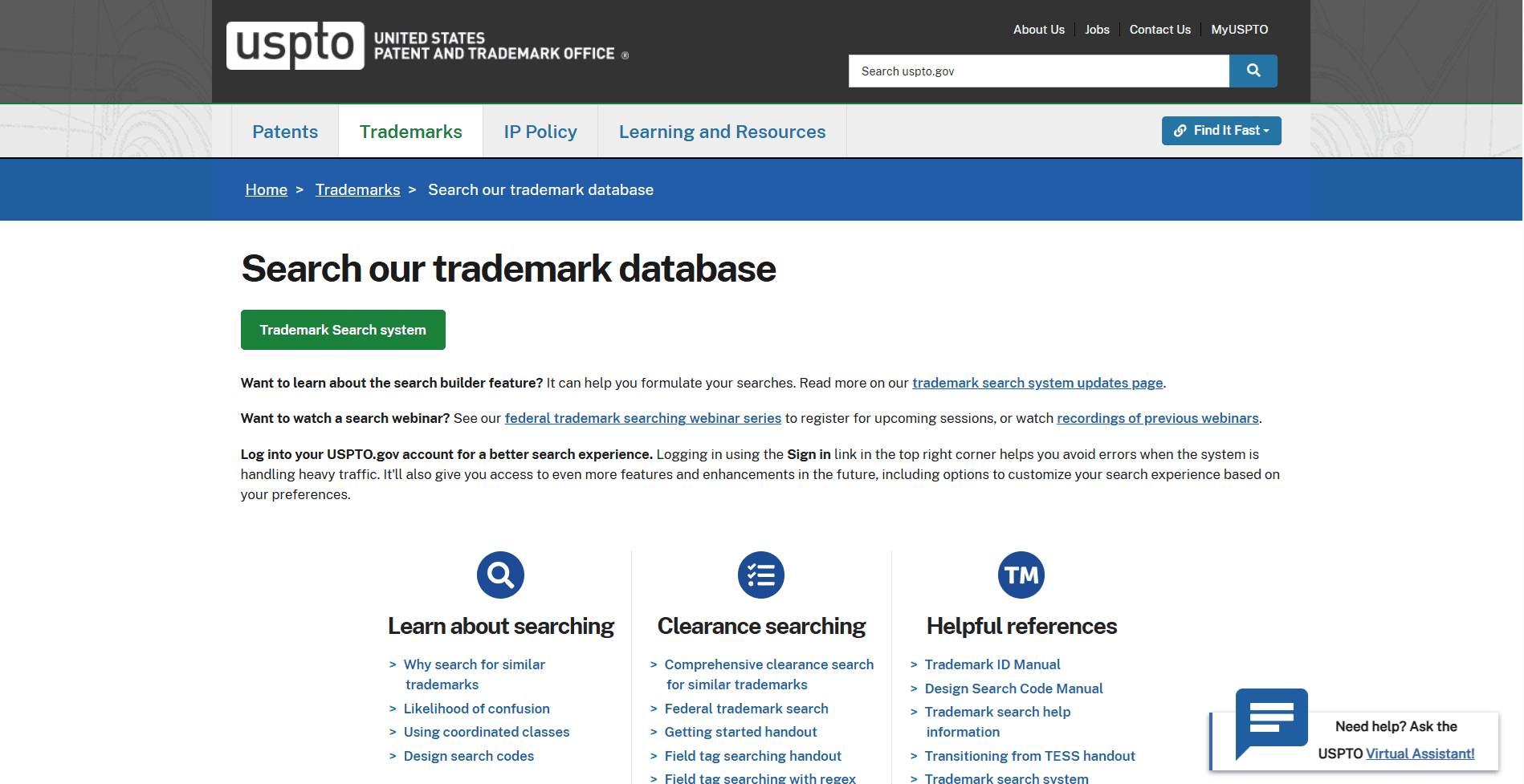 US PTO Trademark Search.