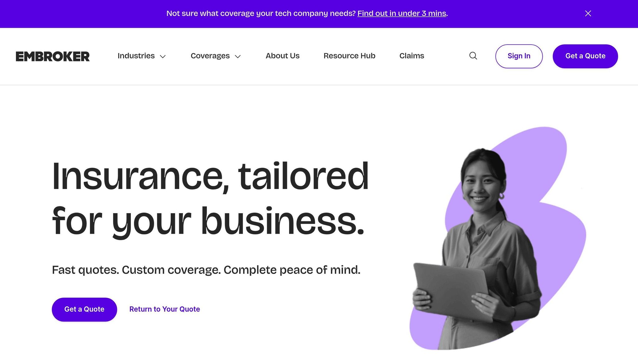 Business Anywhere logo with a woman holding a laptop, representing business solutions and insurance services for startups.