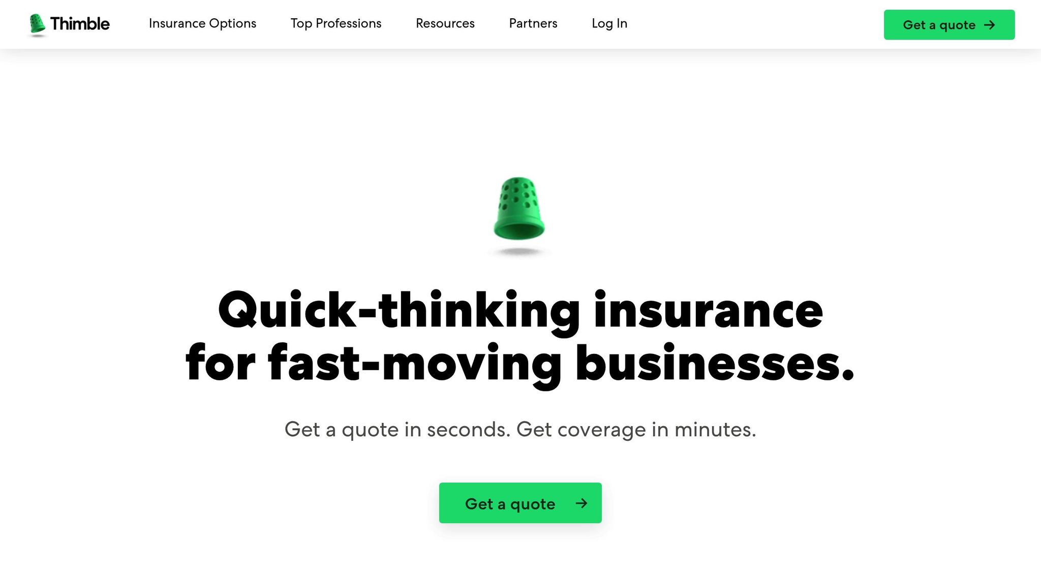 Quick-thinking insurance solution for fast-moving startups, emphasizing rapid quotes and coverage in minutes.