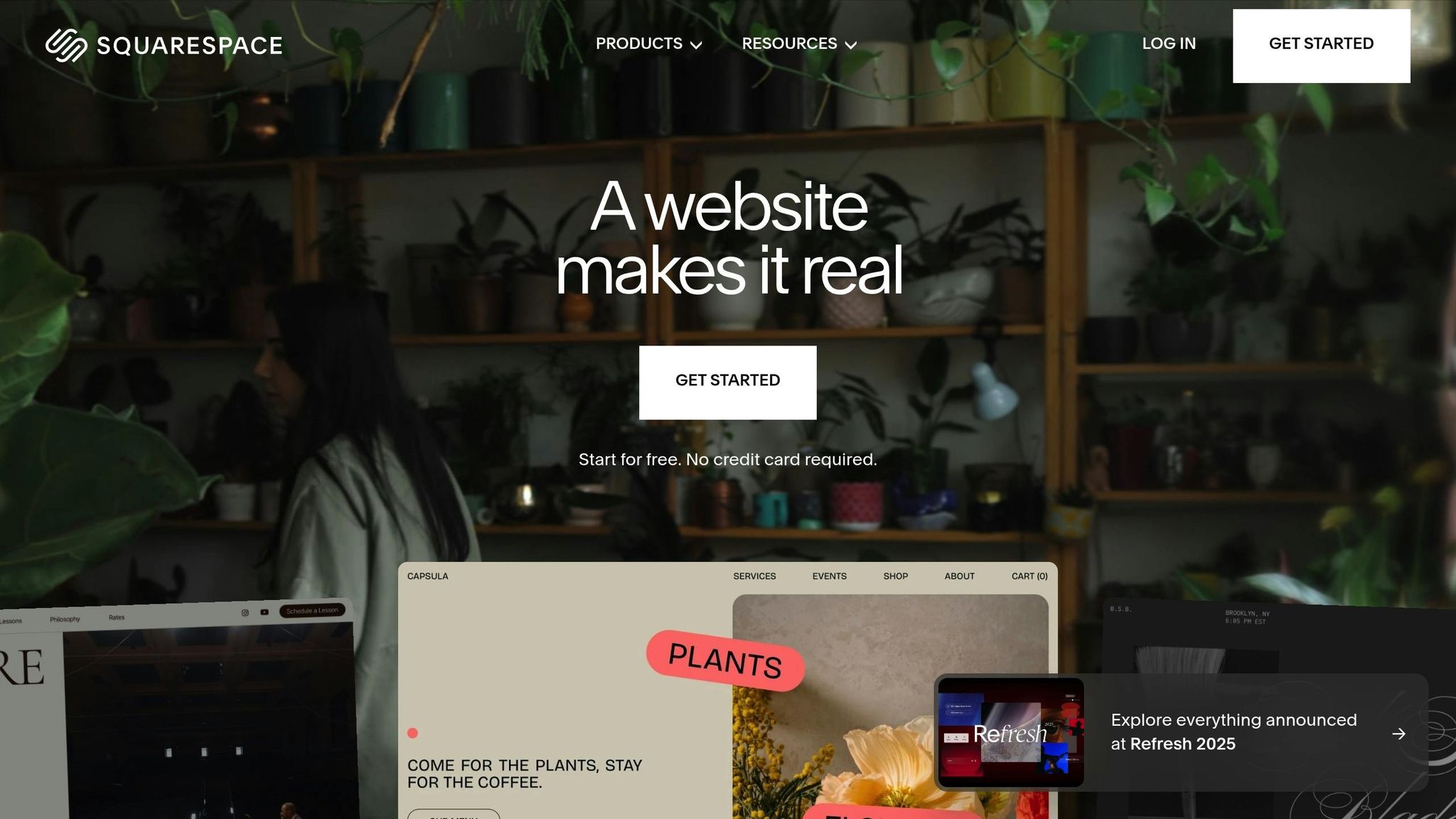 Screenshot of Business Anywhere website builder showcasing plant-themed design and user interface for entrepreneurs.