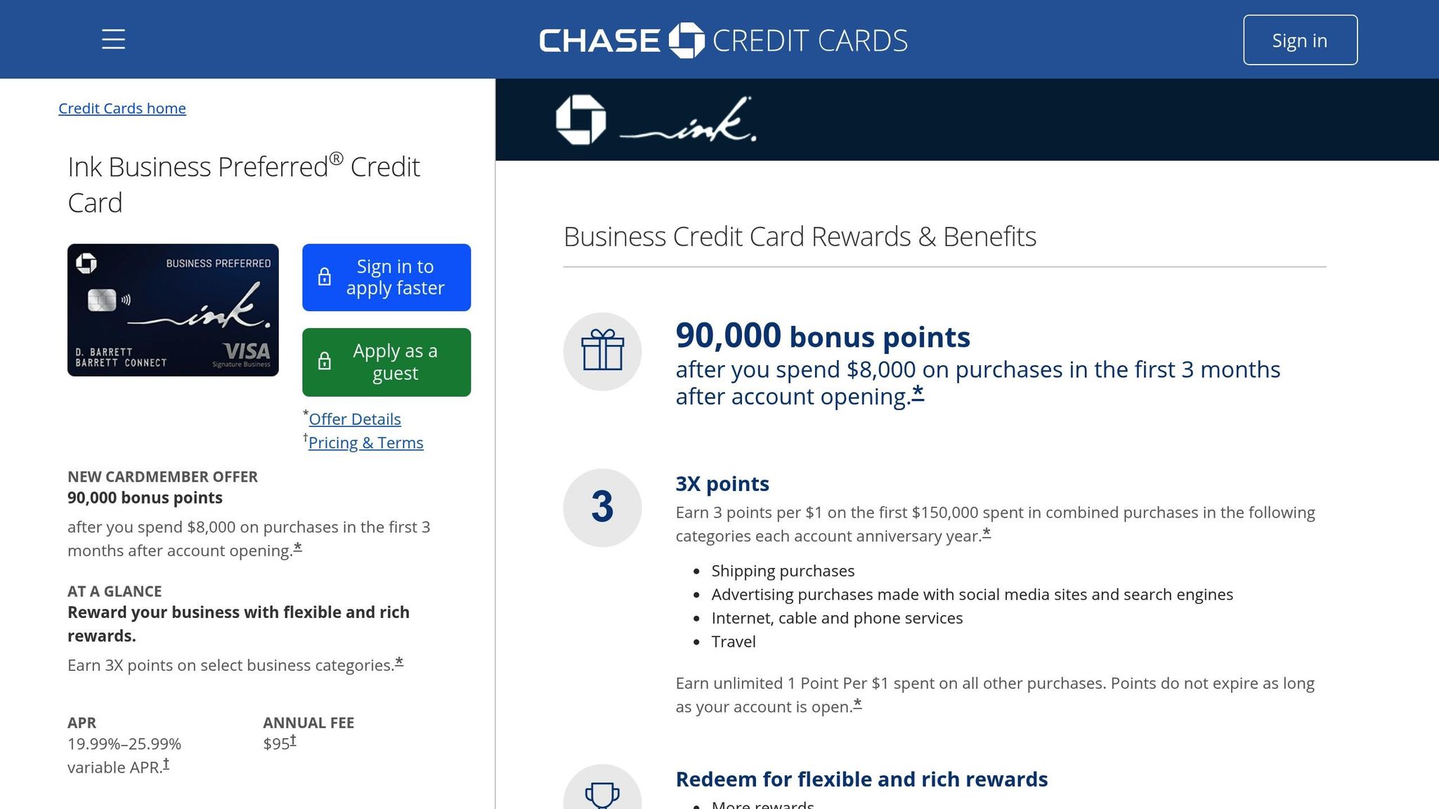 Ink Business Preferred Credit Card with 90,000 bonus points and travel benefits for business owners.