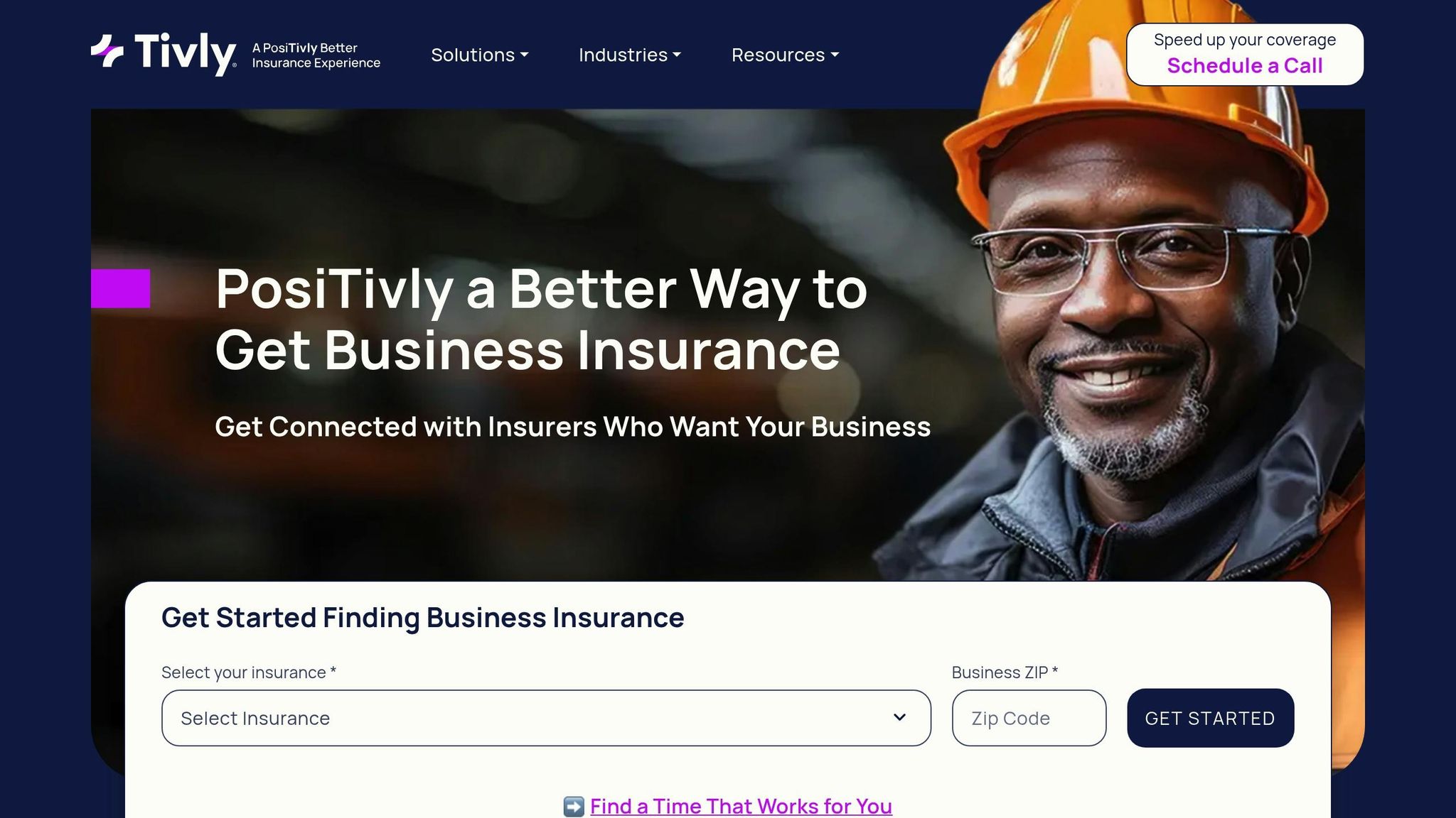 Business Anywhere logo with a smiling man in safety gear, promoting business insurance services for startups and small businesses.