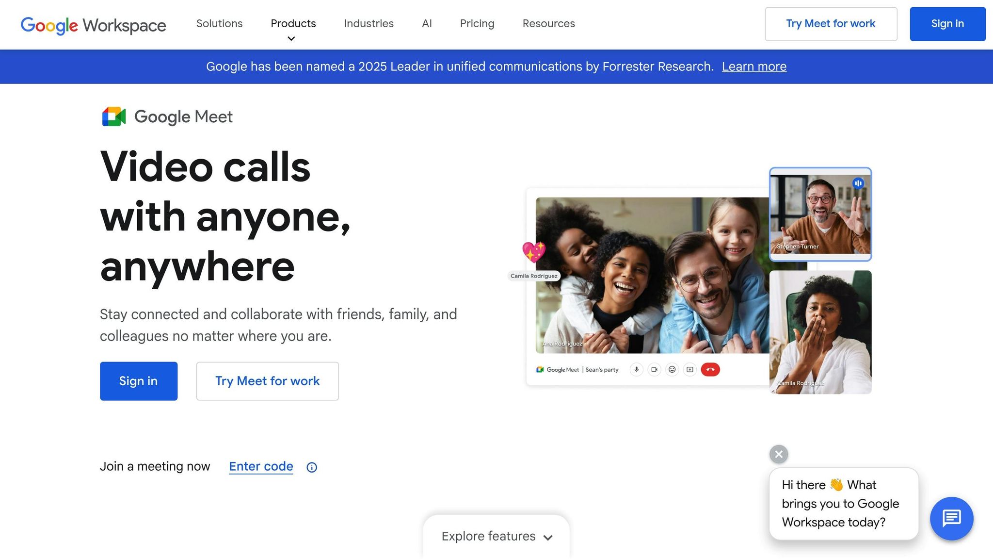 Screenshot of Google Meet video conferencing platform showing diverse group of people in a video call, emphasizing remote communication and collaboration.