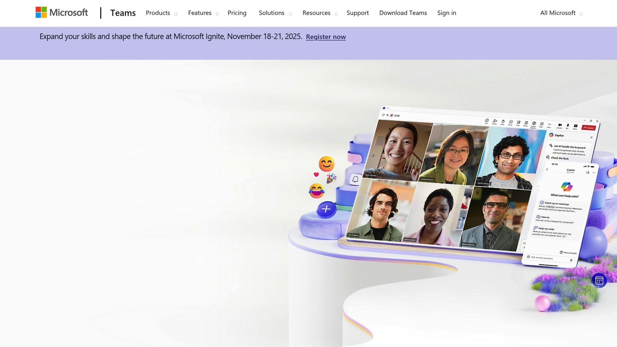 Screenshot of a virtual team meeting with diverse professionals collaborating online using AI-powered communication tools.