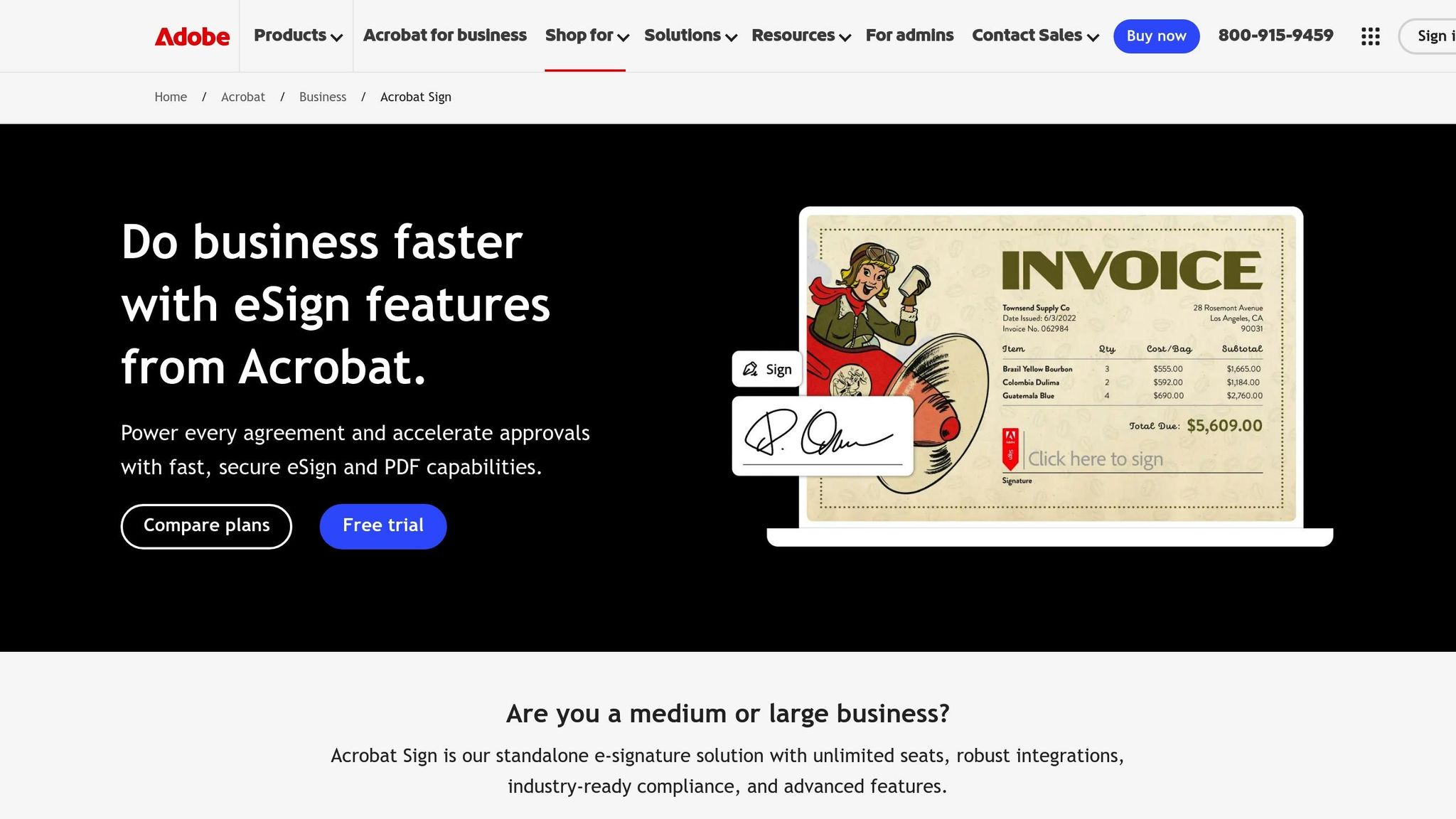 Digital signature platform for small businesses with secure eSign and PDF capabilities from Acrobat, enhancing business efficiency.