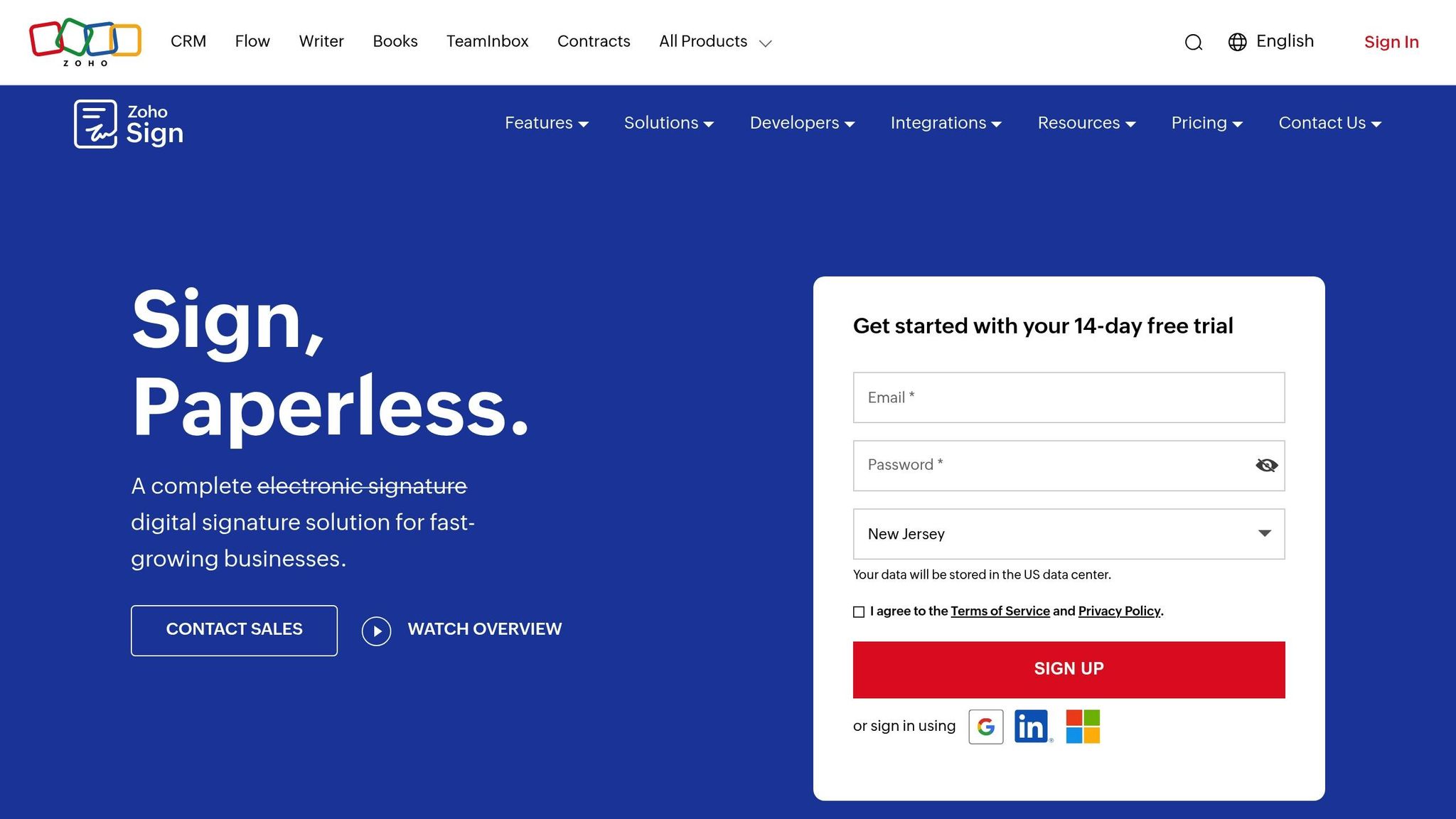 Screenshot of Business Anywhere digital signature platform with sign-in form and branding elements.
