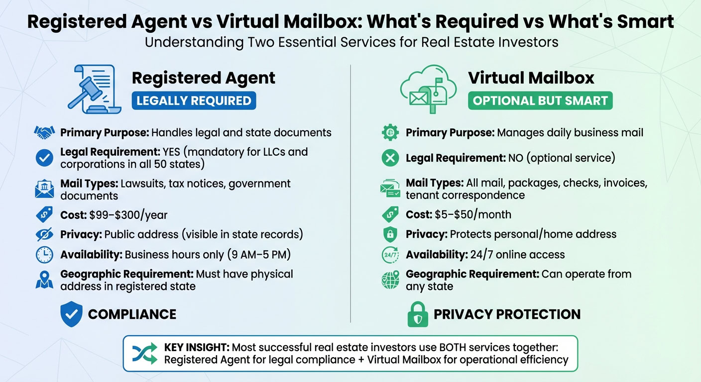 Registered Agent vs Virtual Mailbox Comparison for Real Estate Investors