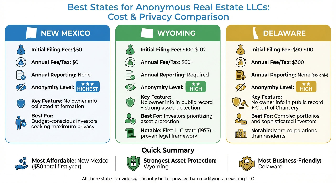 Privacy State LLC Comparison: New Mexico vs Wyoming vs Delaware Costs and Features