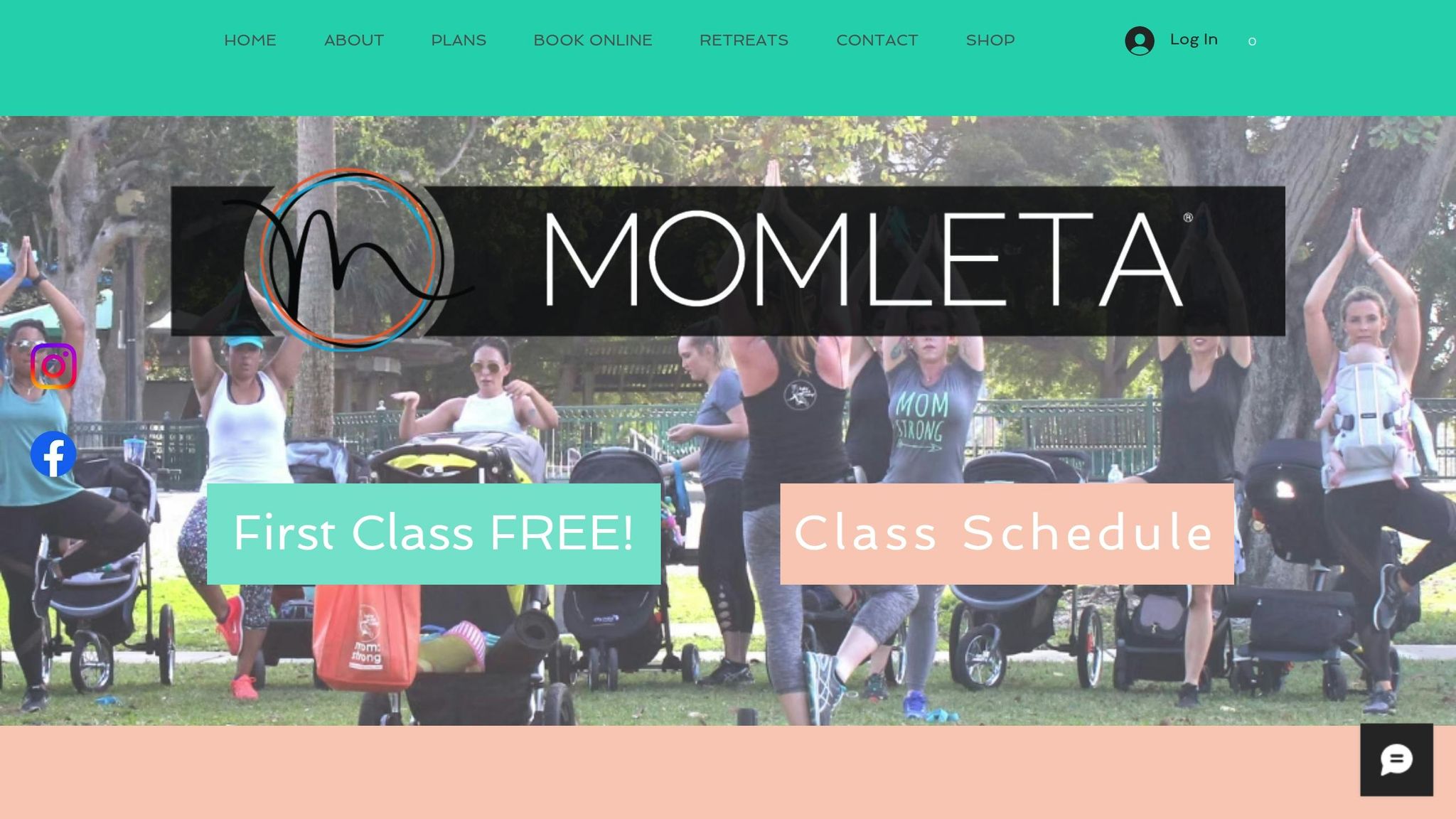 Group fitness class at Momleta with women exercising outdoors, promoting health and wellness.