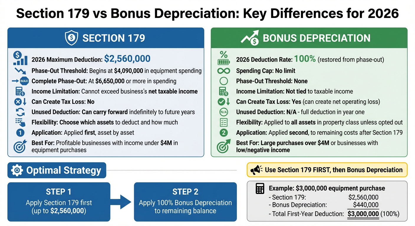 Section 179 vs Bonus Depreciation 2026 Tax Deduction Comparison
