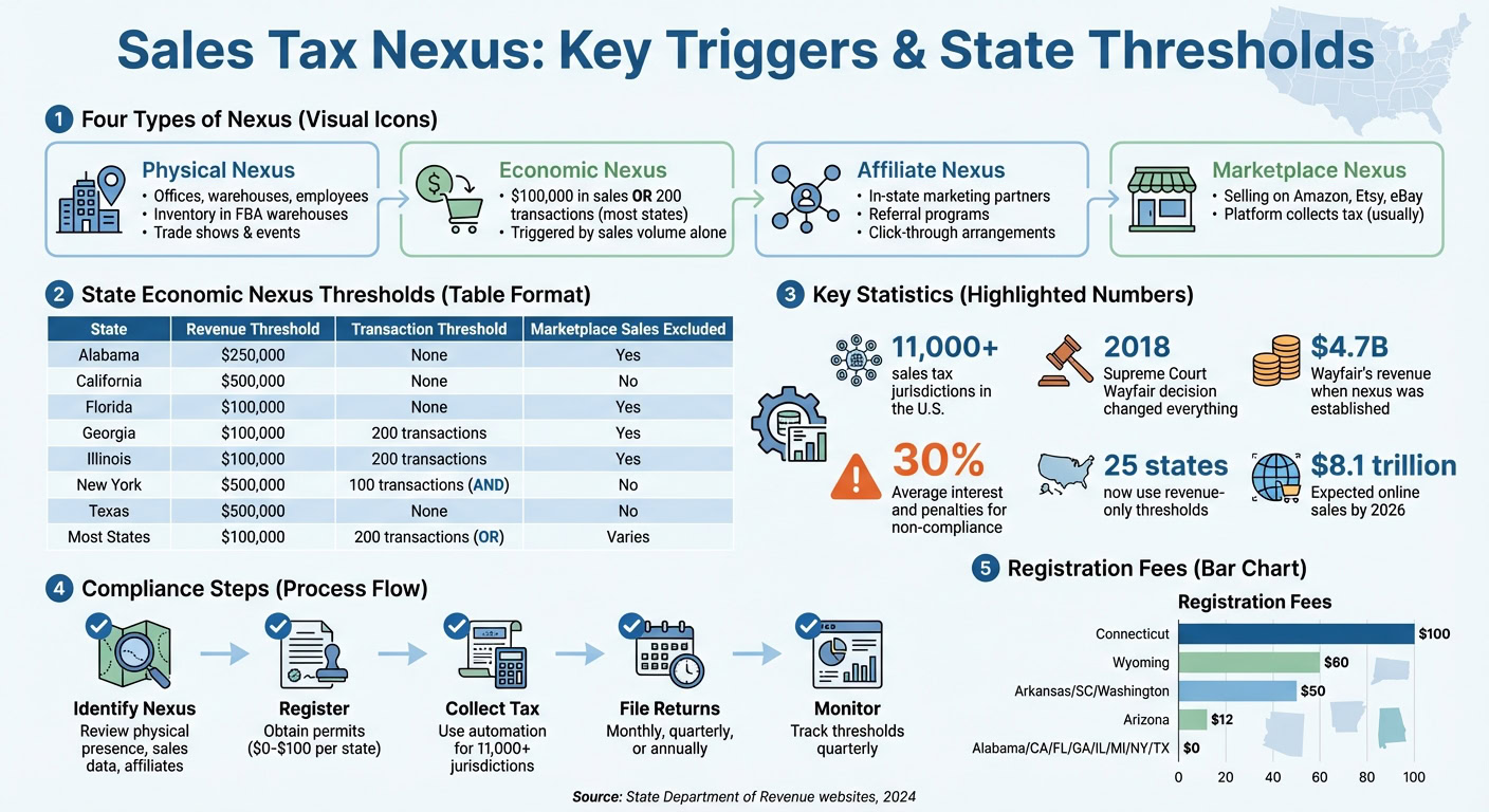 Sales Tax Nexus Triggers and State Thresholds for Online Businesses