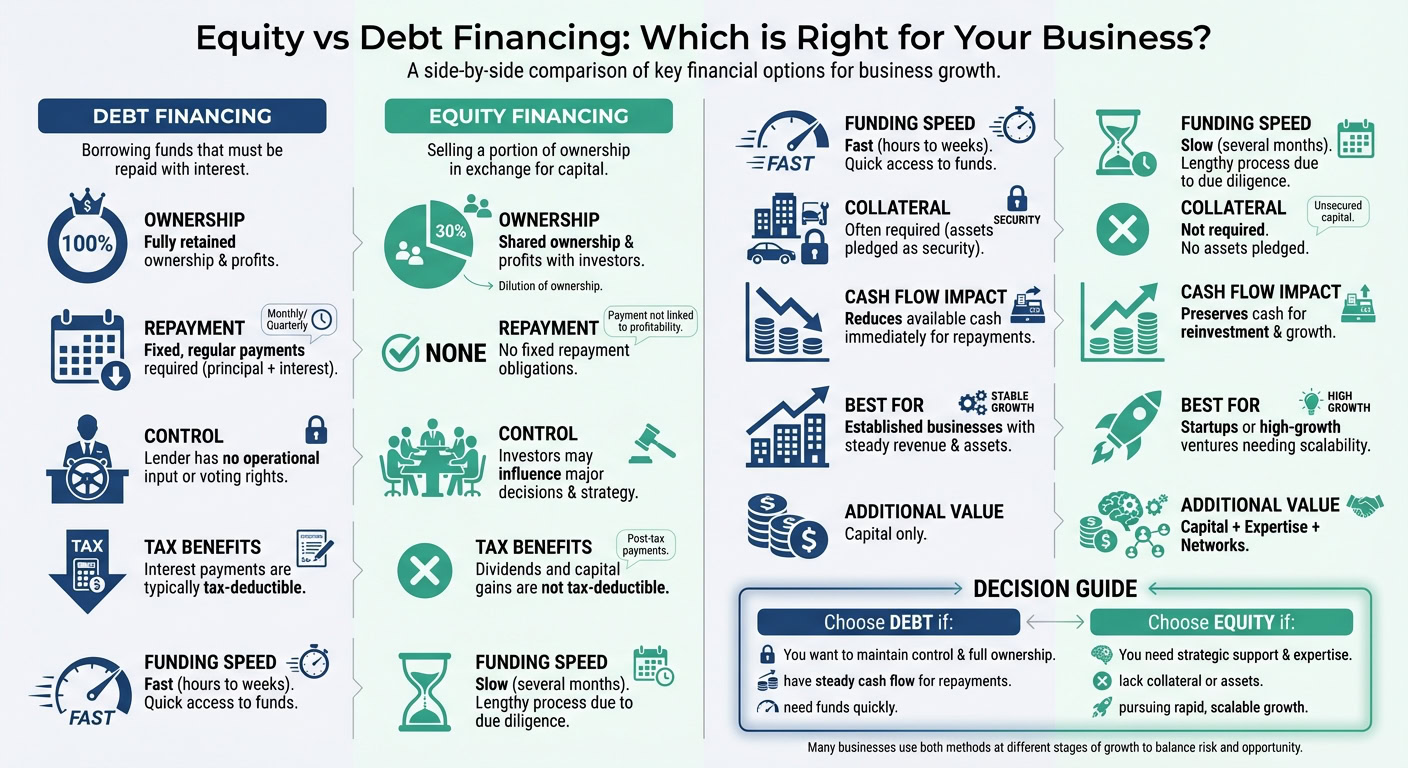 Equity vs Debt Financing Comparison Chart for Small Businesses