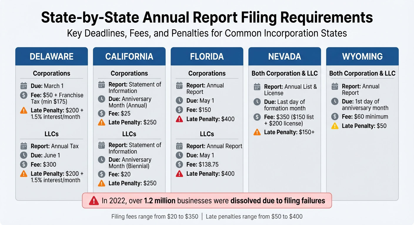 State-by-State Annual Report Filing Requirements and Penalties Comparison