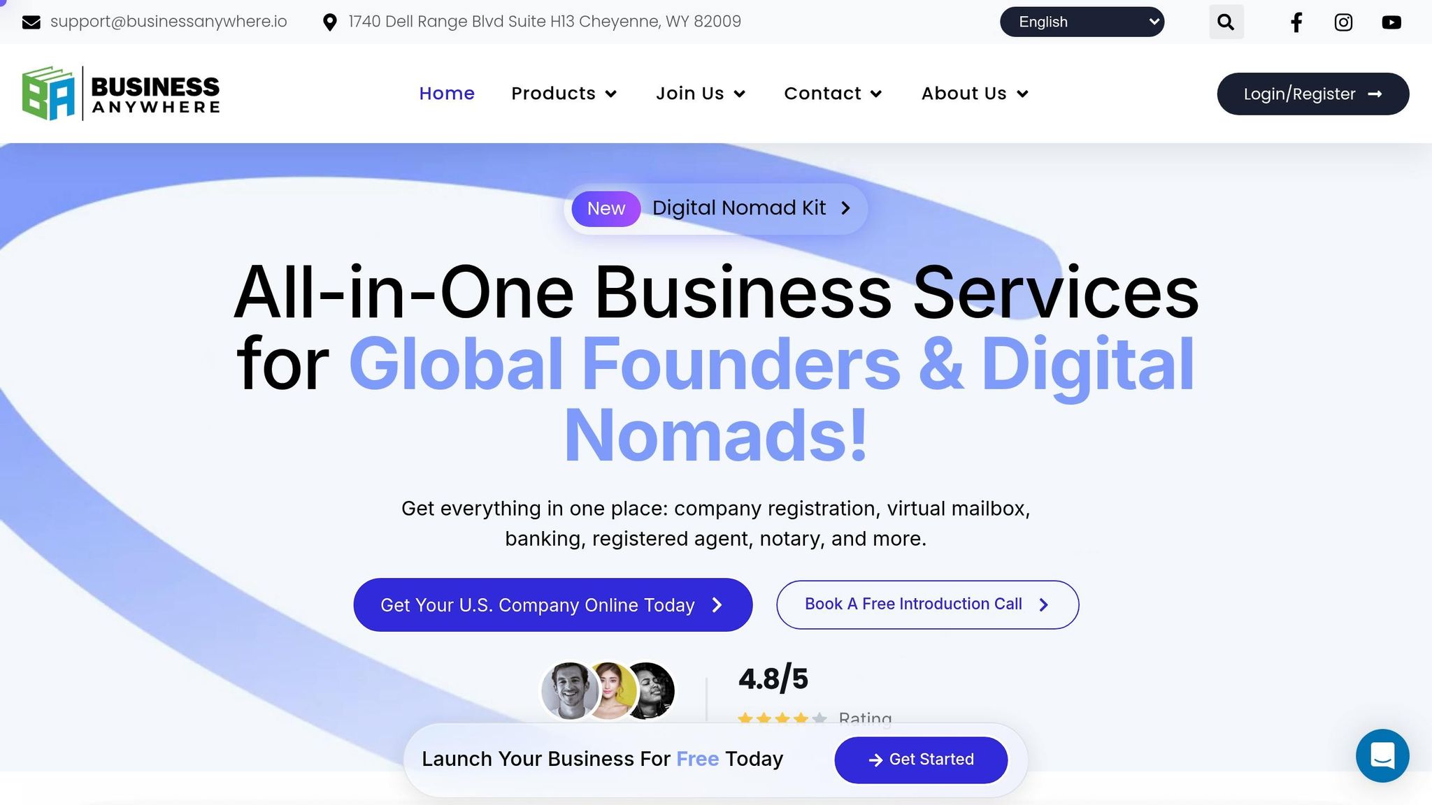 Business Anywhere offers all-in-one digital business services for global entrepreneurs, including company registration, virtual mailbox, banking, and notary services.