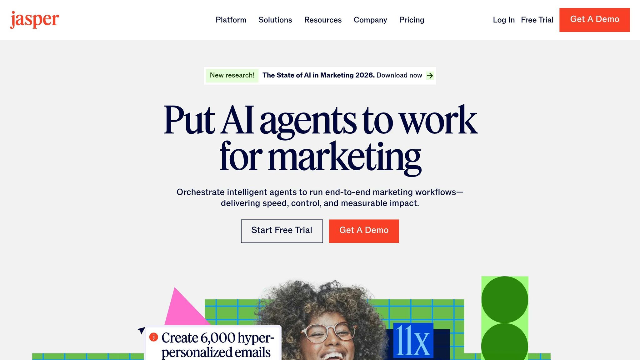 Illustration of AI agents working on marketing tasks with digital interfaces and data charts, emphasizing AI-driven marketing solutions for small businesses.