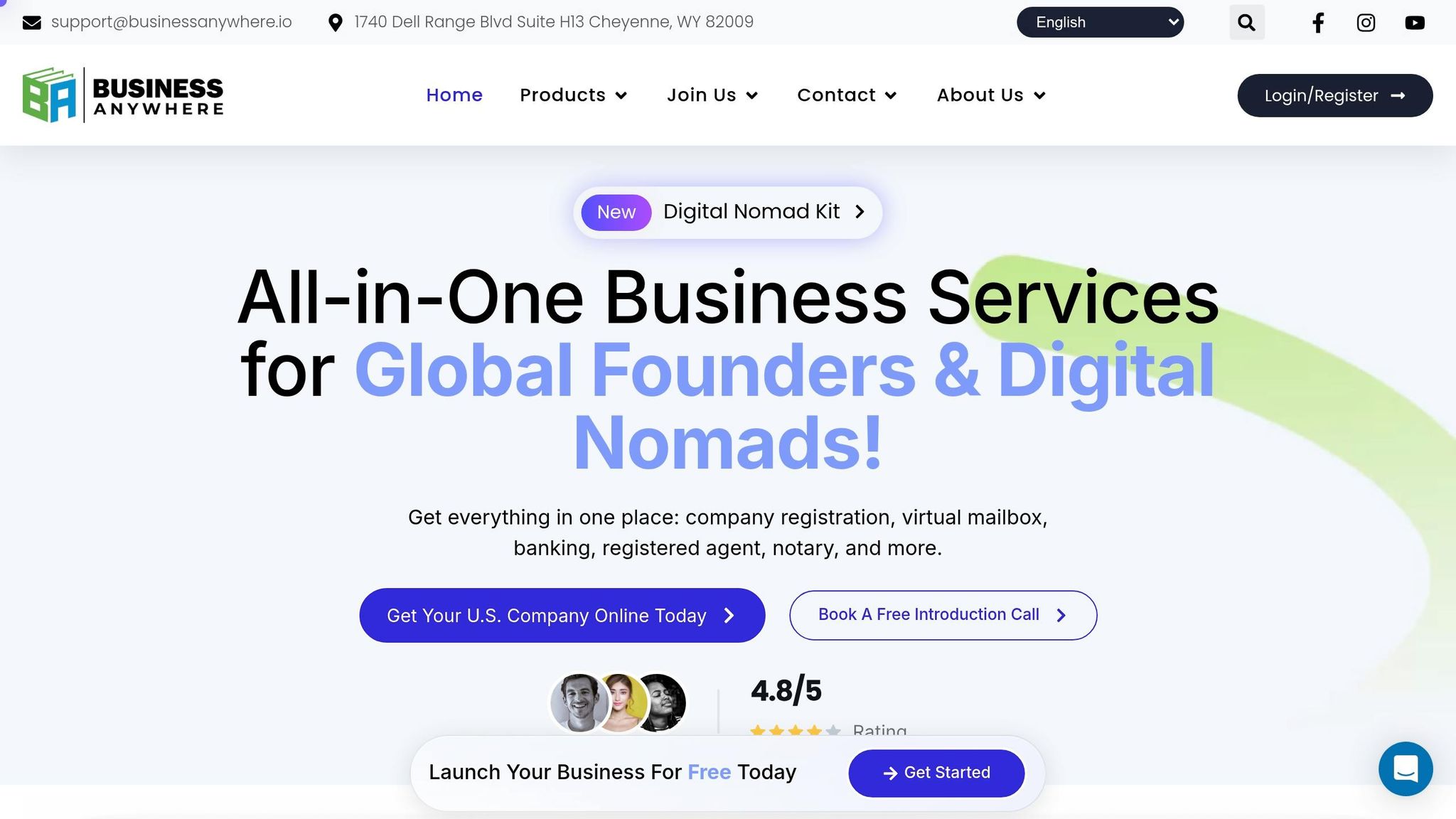 Business Anywhere offers all-in-one business services for global founders and digital nomads, including company registration and banking solutions.