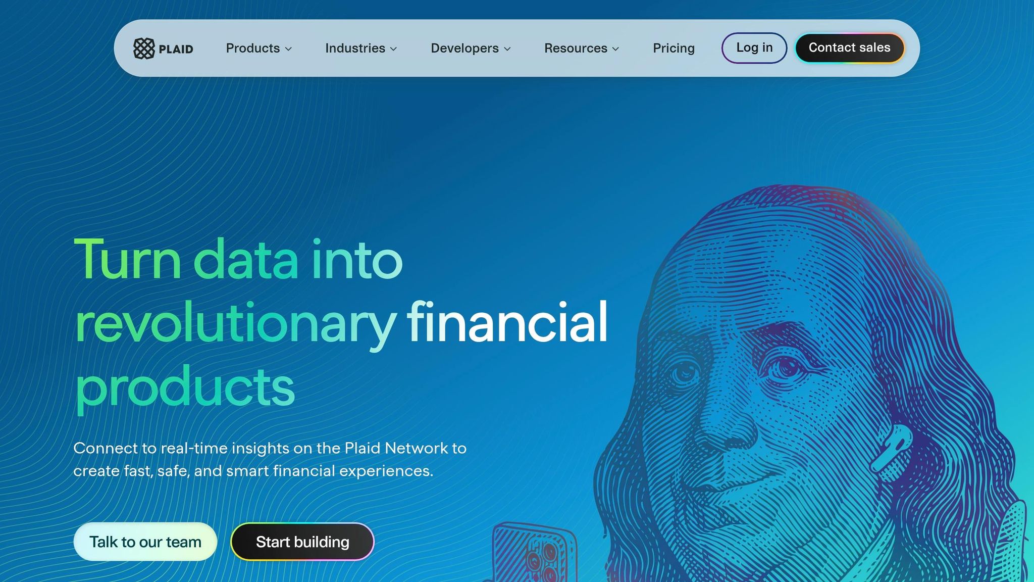 Illustration of a digital financial platform with a stylized portrait of Benjamin Franklin, emphasizing fintech solutions for global entrepreneurs.