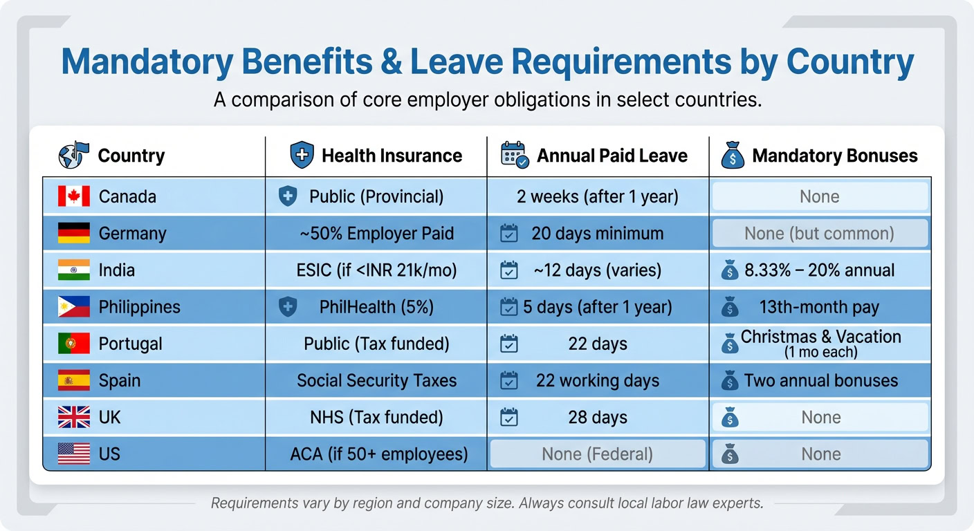 International Employment Benefits and Leave Requirements by Country