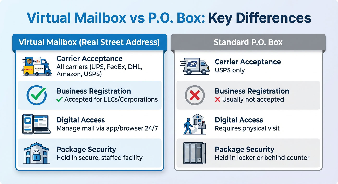 Virtual mailbox service in Inglewood, California offering mail scanning, forwarding, and a real street address for business needs.