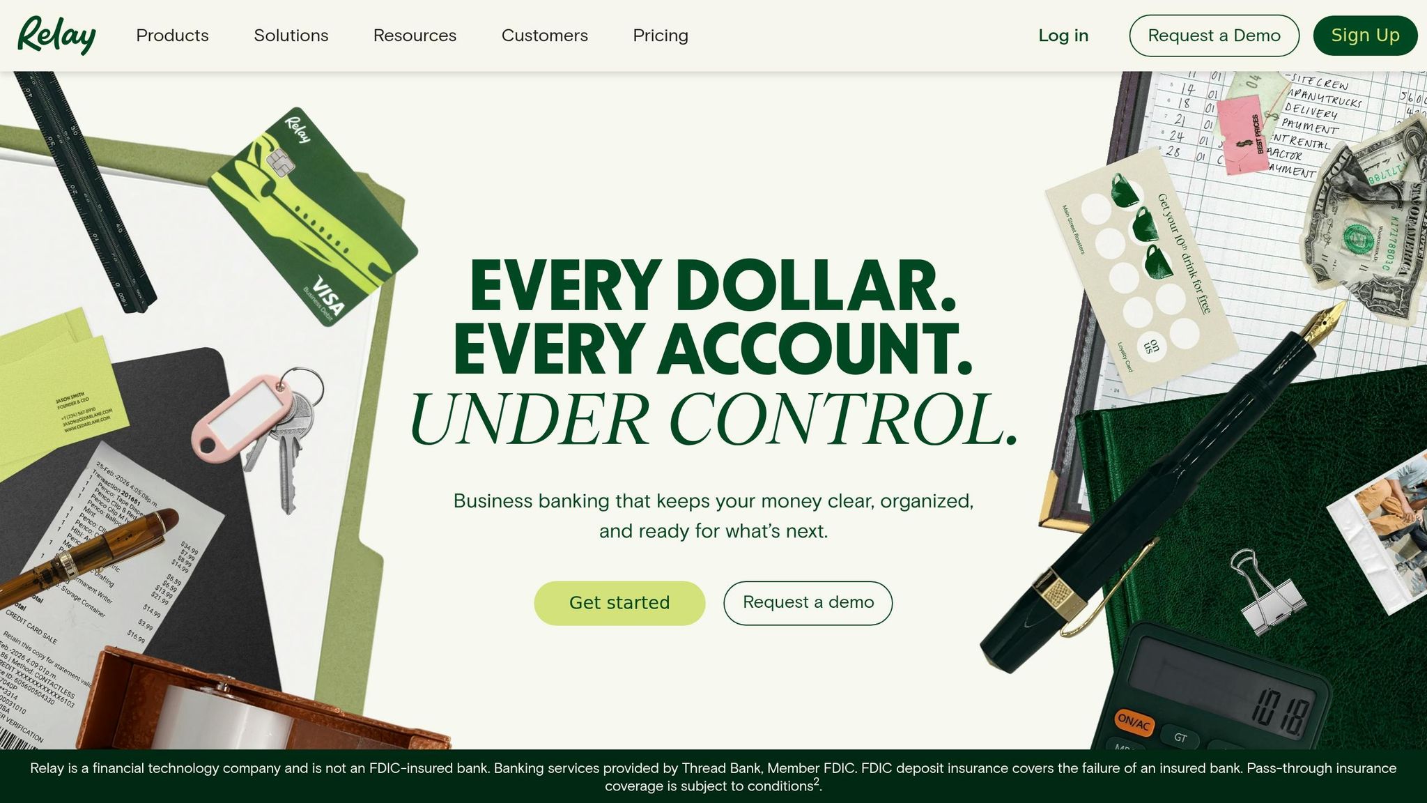 Business Anywhere logo with financial tools and documents for business banking solutions.