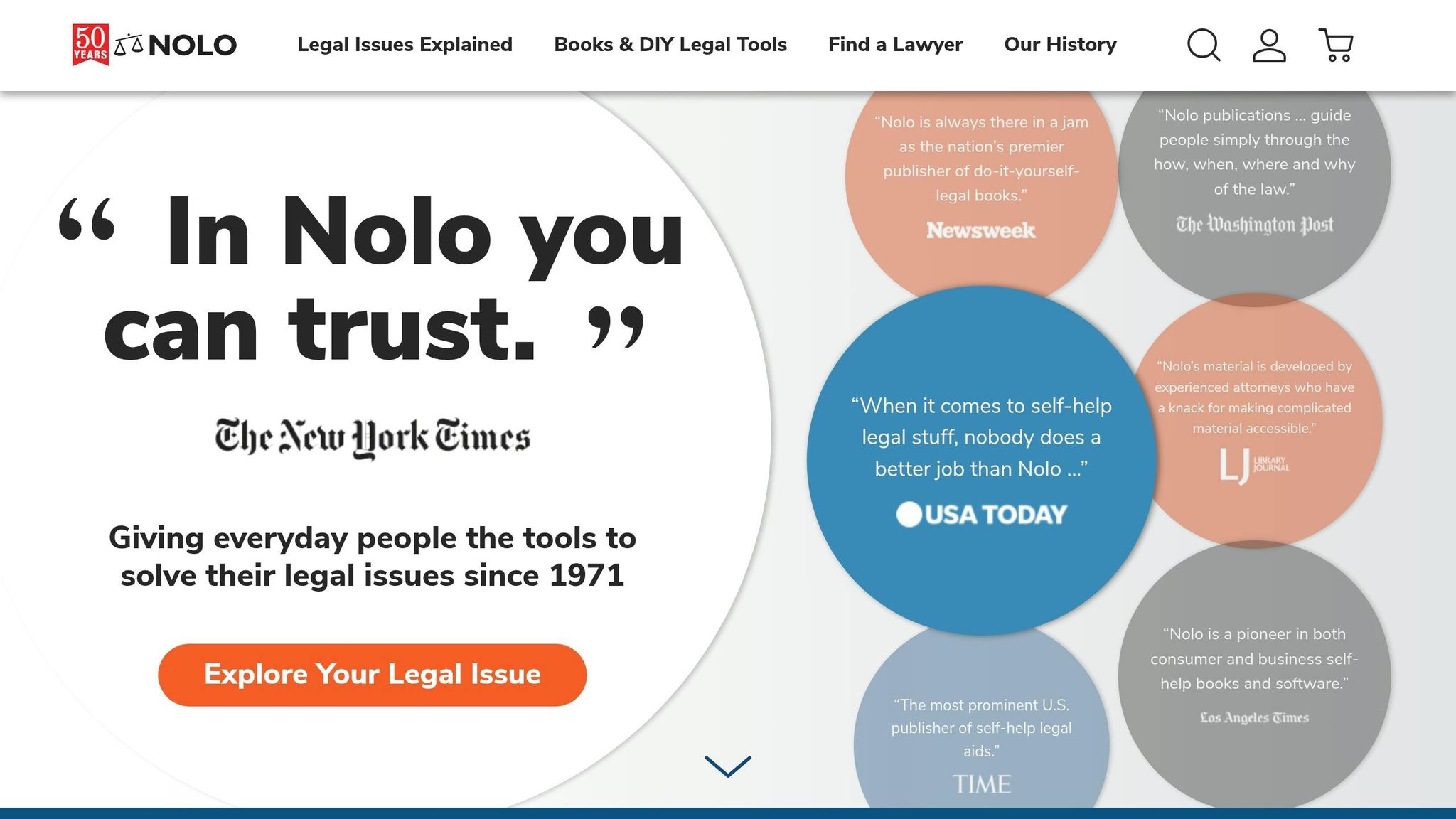 Nolo provides trusted legal information and tools for small businesses, with quotes from Newsweek, USA Today, and The New York Times emphasizing trust and reliability.
