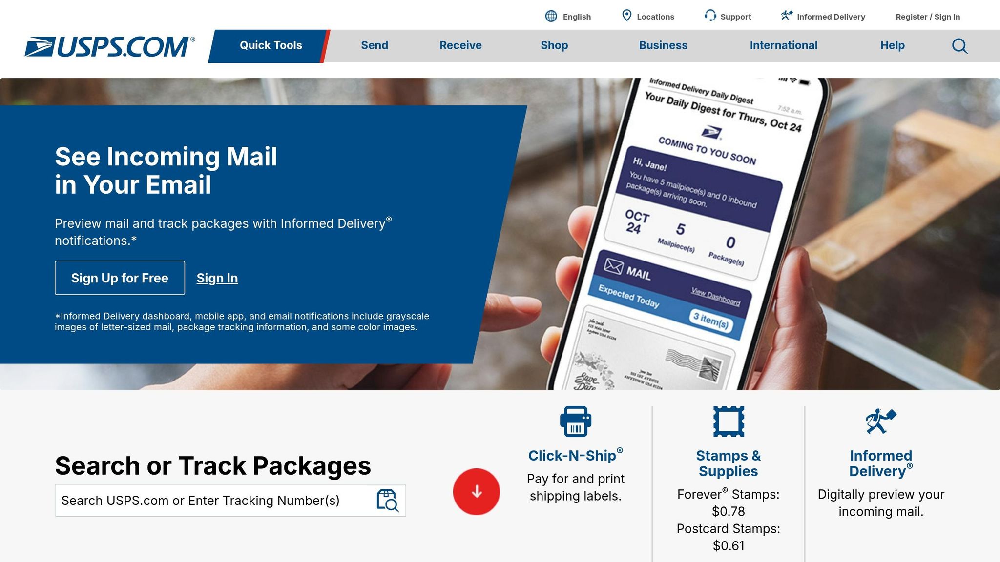Smartphone displaying a virtual mailbox app with mail details, illustrating how to manage mail remotely while living abroad.