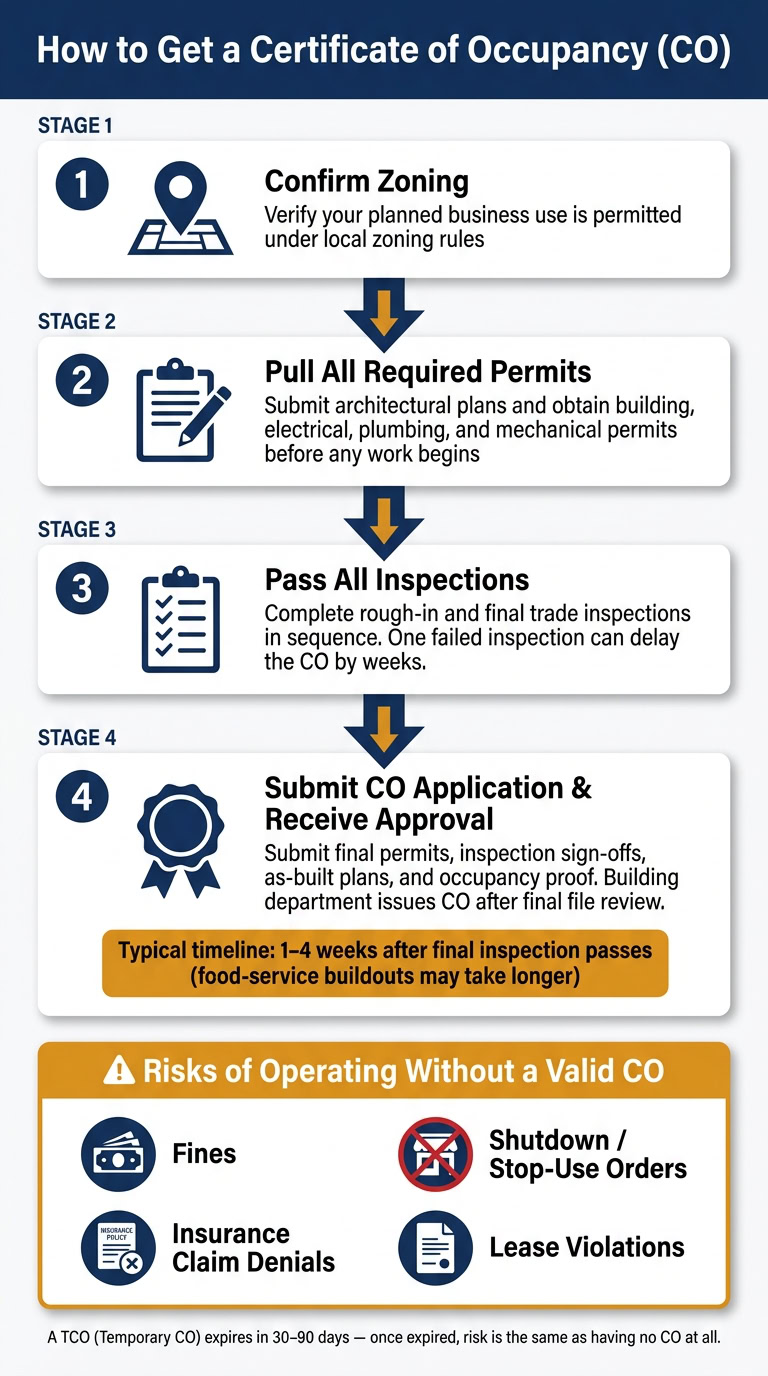 Business Anywhere office building with a focus on certification process for occupancy permits.