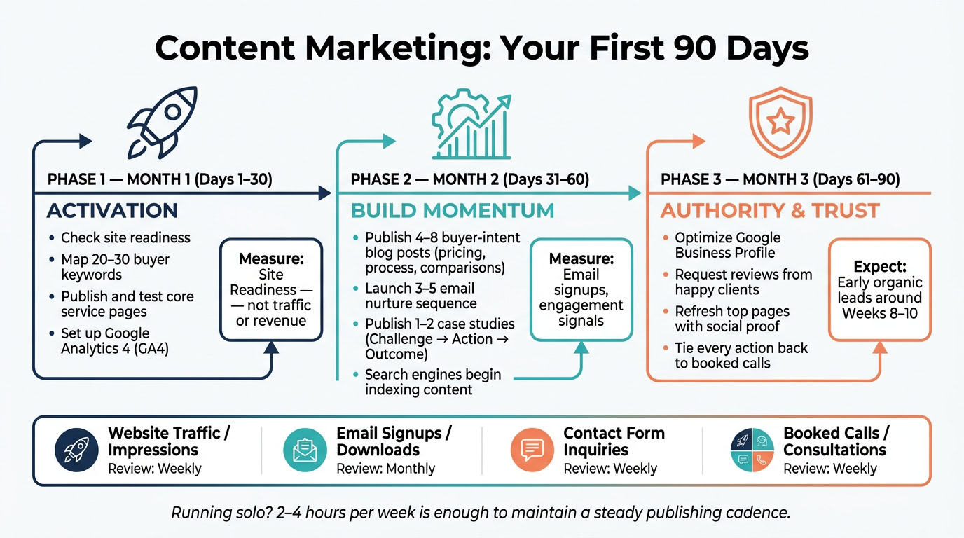 Content Marketing First 90 Days: Month-by-Month Action Plan for Service Businesses