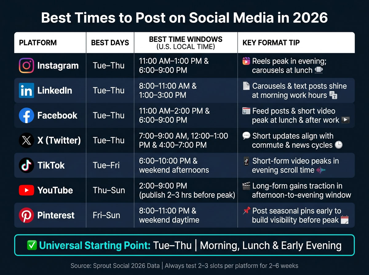 Best Times to Post on Social Media in 2026: Platform-by-Platform Cheat Sheet