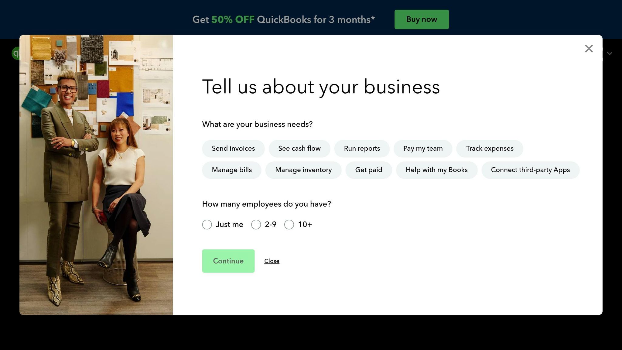 Screenshot of Business Anywhere invoicing software interface showing options to send invoices, manage bills, and track expenses for small businesses.