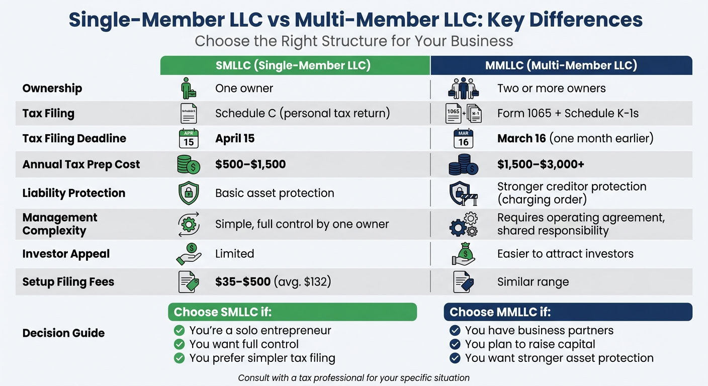 Single-Member LLC vs Multi-Member LLC Comparison Chart
