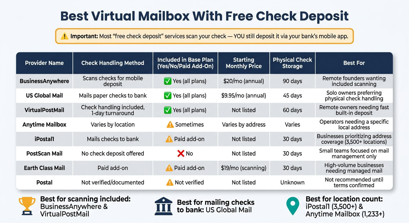 Best Virtual Mailbox With Free Check Deposit: Side-by-Side Comparison
