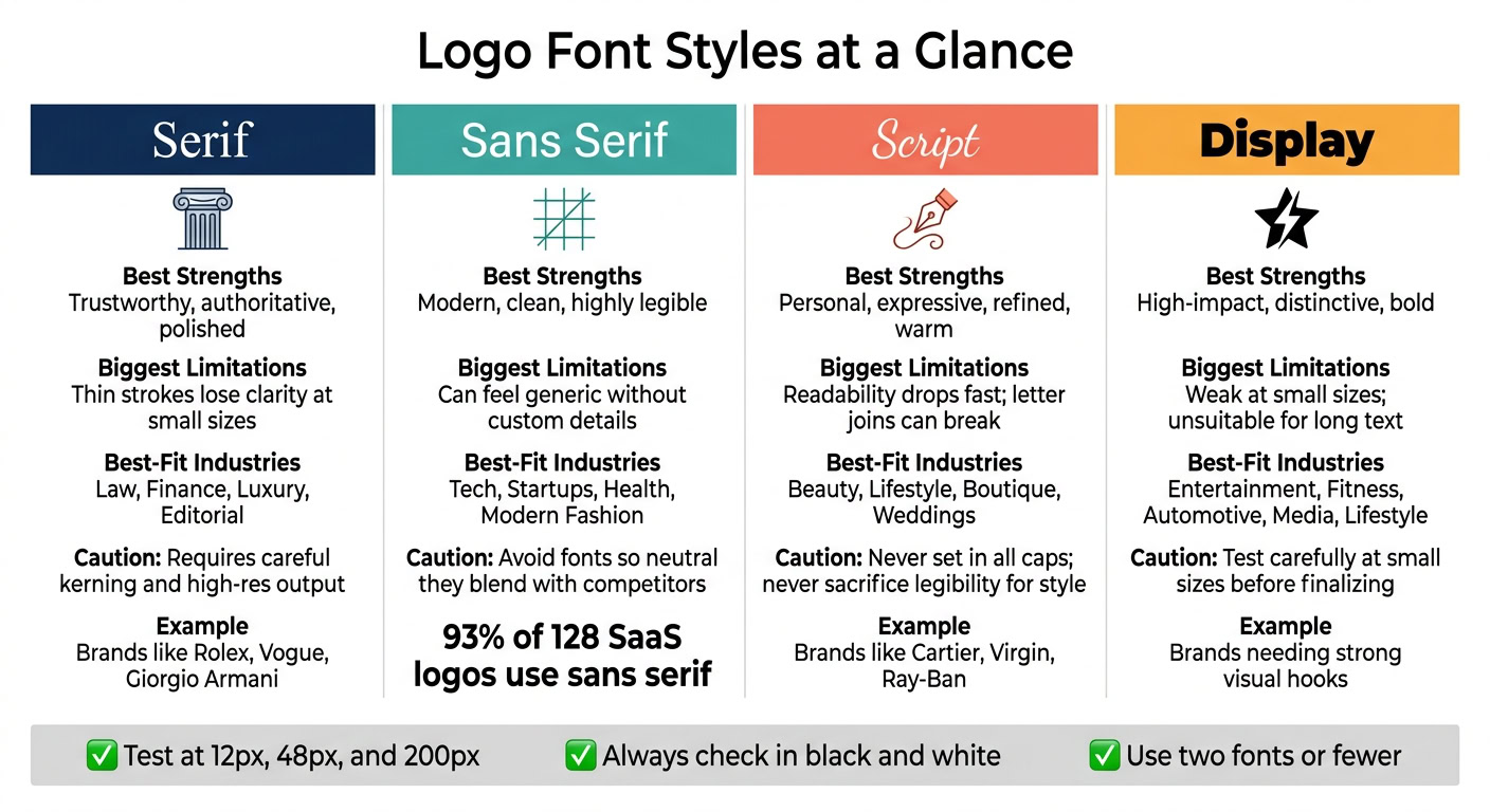 Logo Font Styles Compared: Serif vs Sans Serif vs Script vs Display