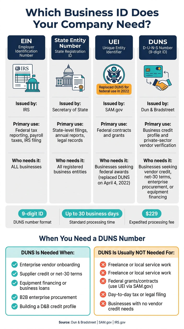 DUNS vs EIN vs UEI vs State Entity Number: Which Business ID Do You Need?