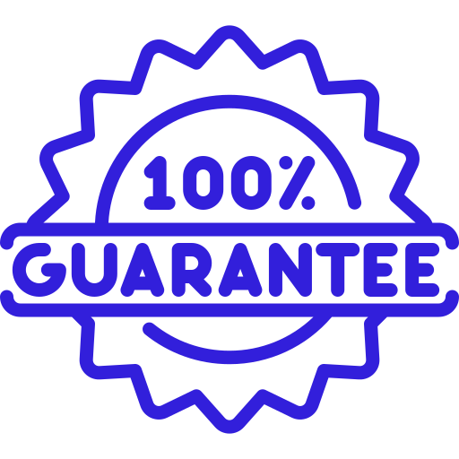 Blue 100% Guarantee badge symbolizing trust and quality assurance for business services.