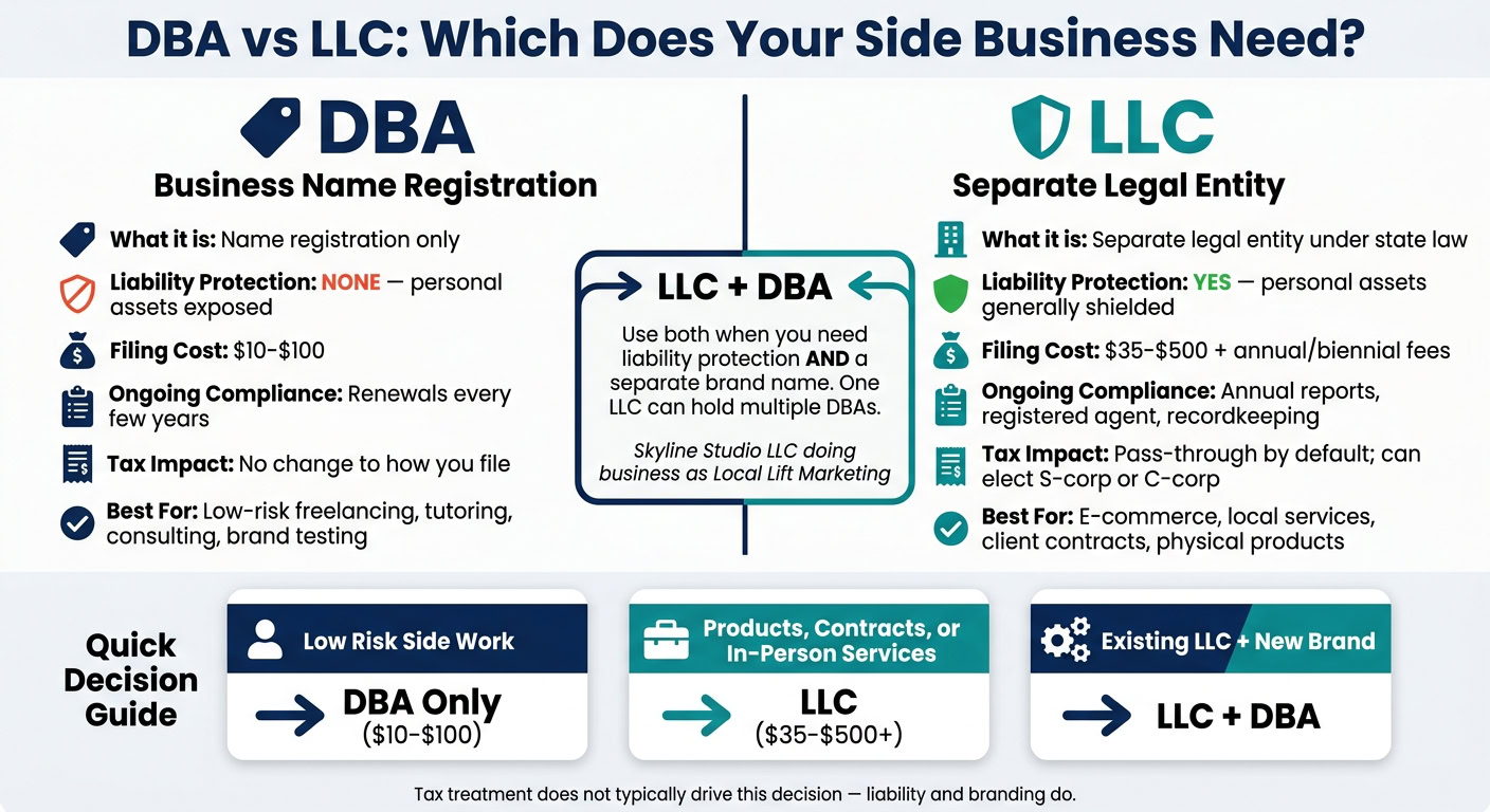 DBA vs LLC: Side Business Structure Comparison