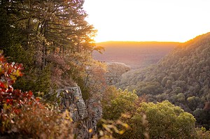 Sunset over the forested Ozark Mountains in Arkansas