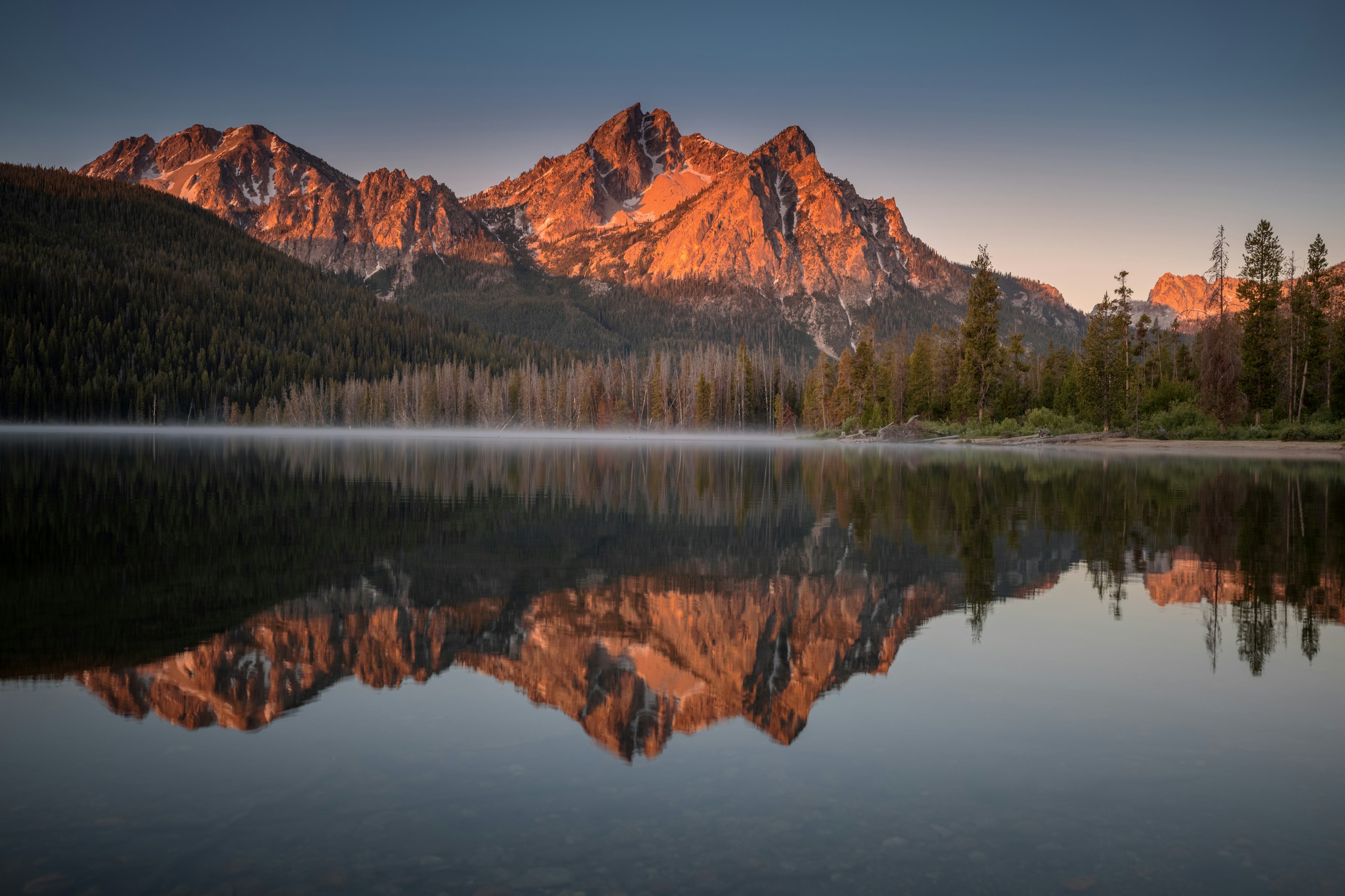 Sawtooth Range reflected in a mountain lake in Idaho