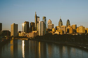 Philadelphia, Pennsylvania skyline at golden hour